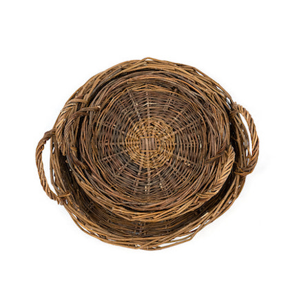 Top view of handwoven willow trays with handles
